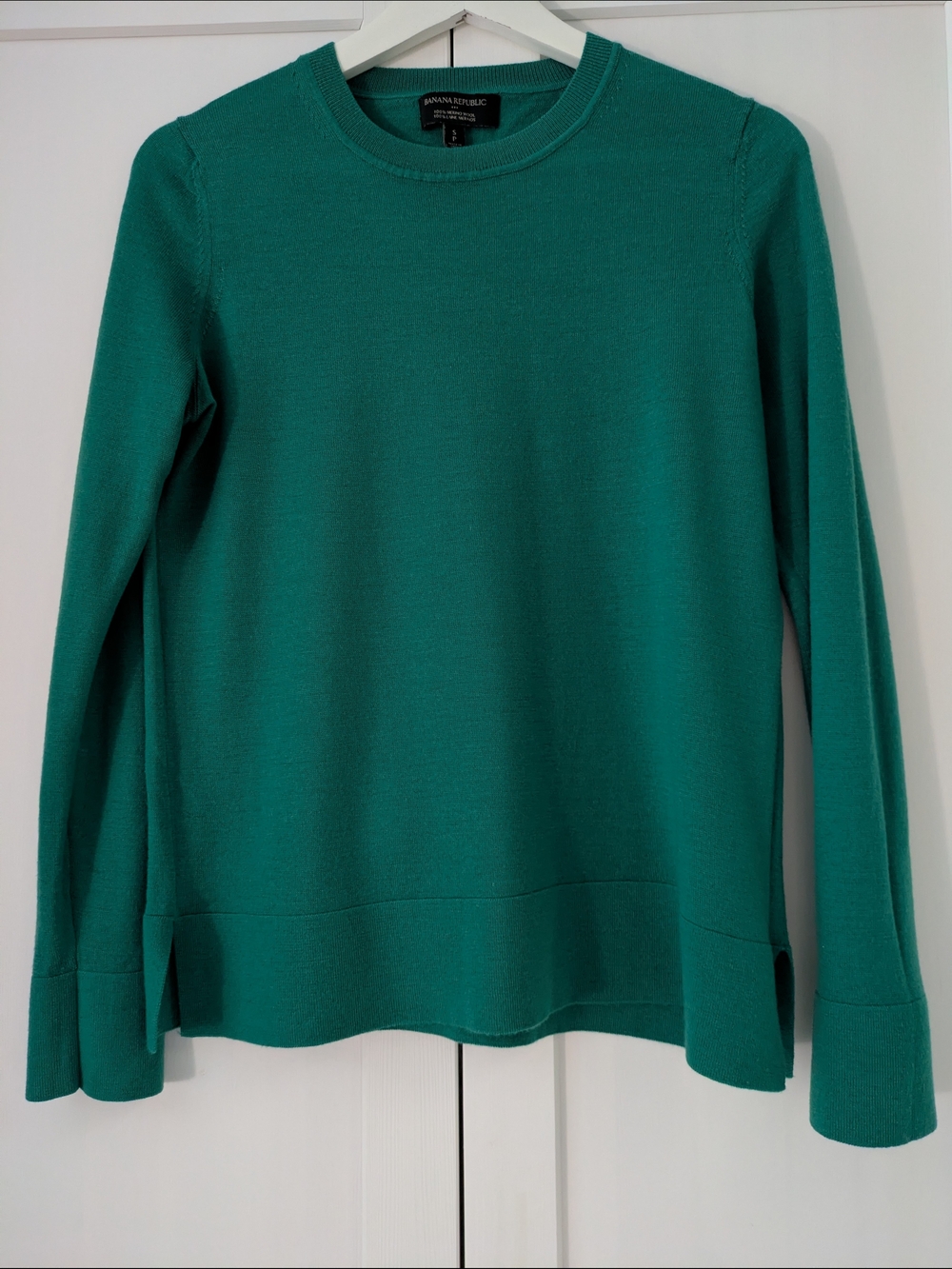 100% Merino Wool Banana Republic Sweater Emerald Green Crew Neck Size S - Picture 3 of 6